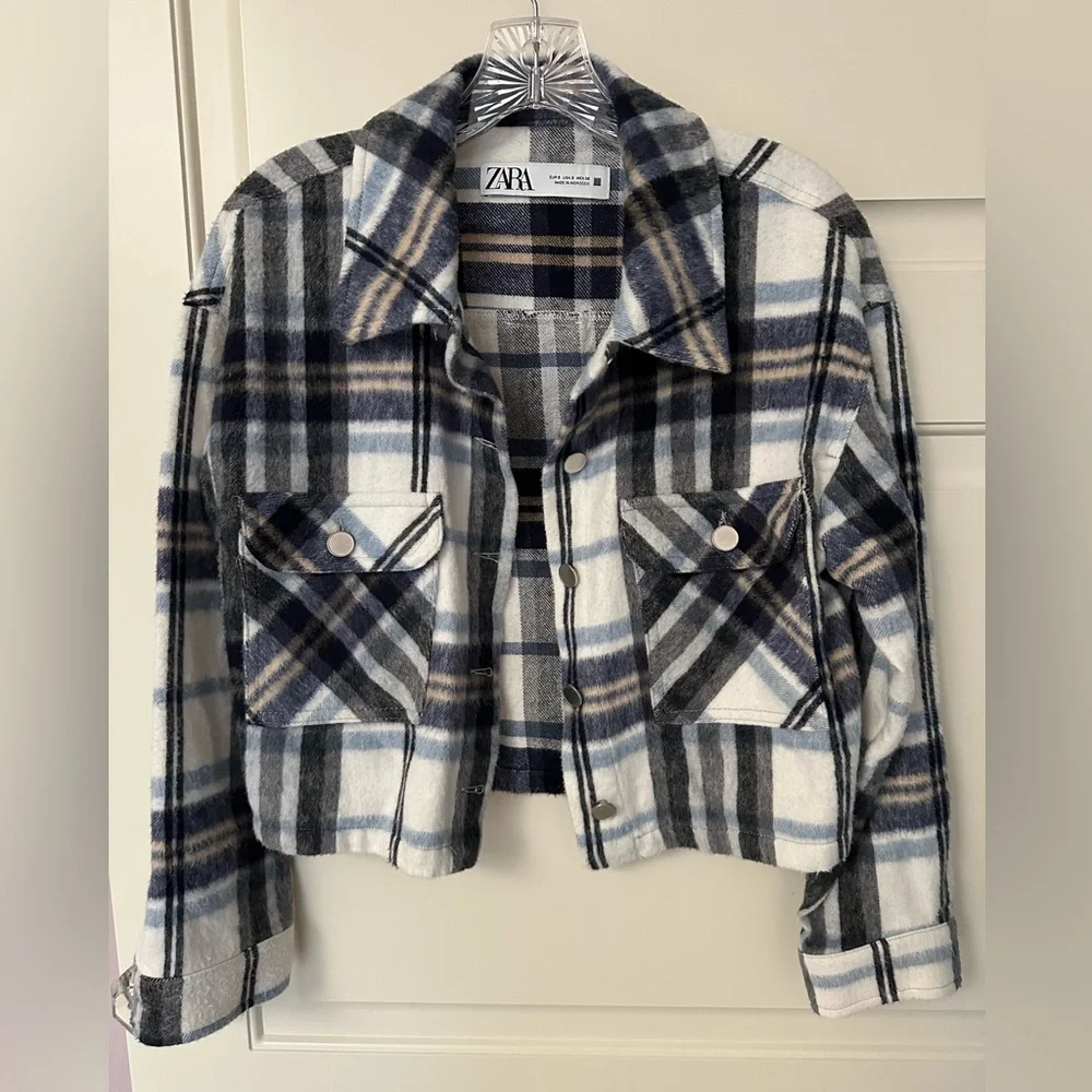 Zara Cropped Plaid Jacket NWOT - Picture 1 of 5